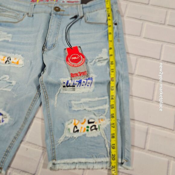 Mens  Blue Denim Distressed 5 Pockets Frayed Hem shorts Royal Spirit Short - Picture 4 of 9